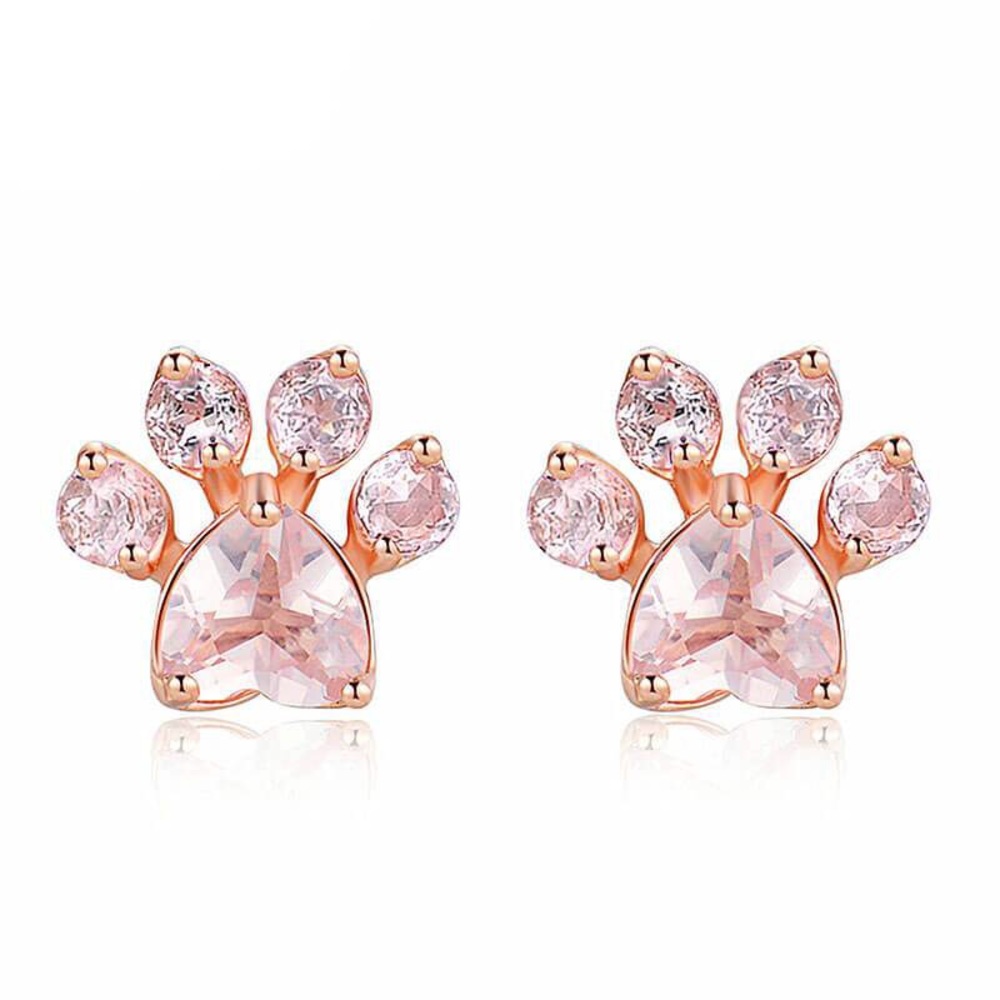 Kitty Cat Lovers Paw 🐾 Earrings w/Pink Crystal
